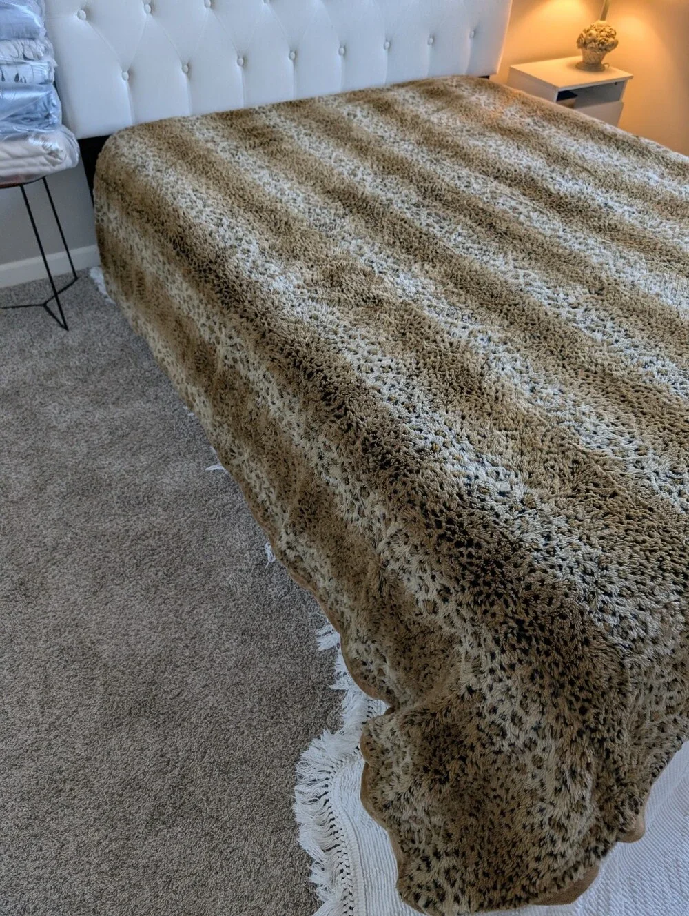 Faux Fur Animal Print Duvet Cover Brown Tan Plush Leopard Style Button Closure